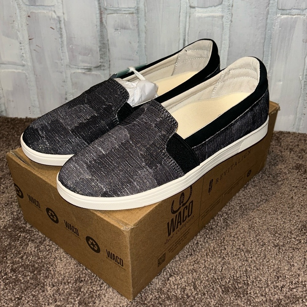 Waco Shoe Company Easton black patchwork slip on loafers NWT